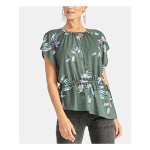 RACHEL ROY Womens Ruched Short Sleeve Jewel Neck Top